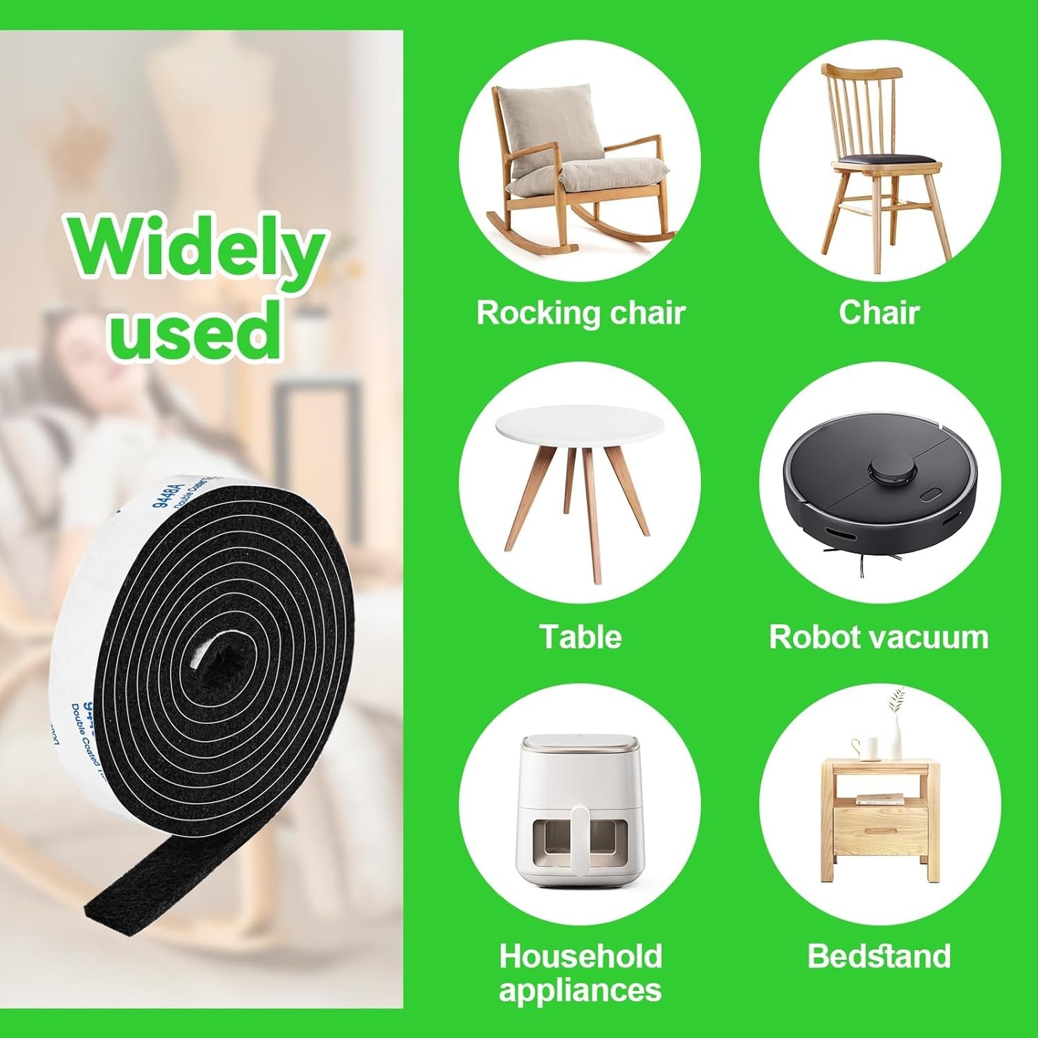 2 Pack Roll Felt Strips with Adhesive Backing: 1/2X60 Inches Black