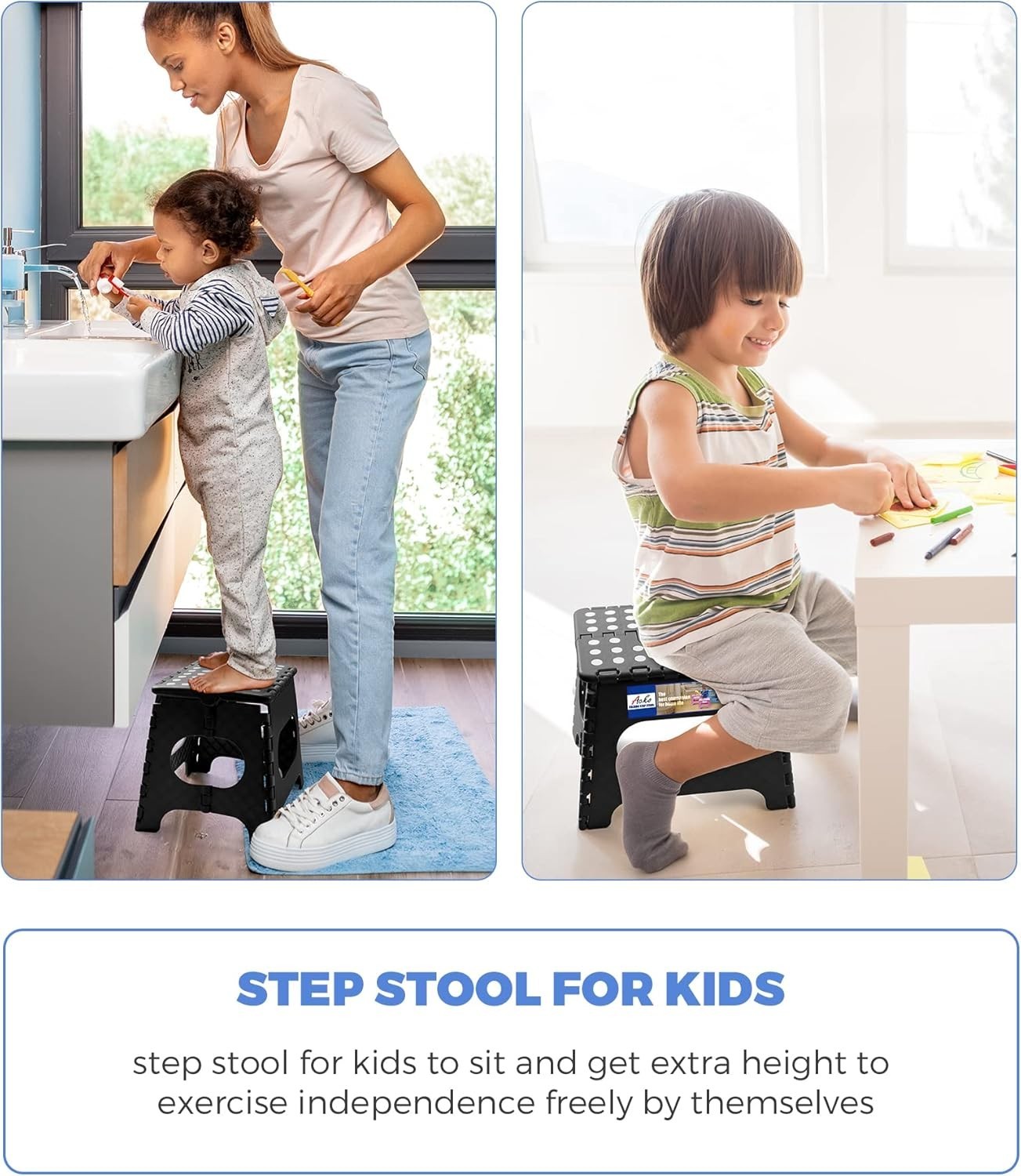 Folding Step Stool Plastic Foldable Stools Upgraded Lock Version 11″ 16″ 17.5″