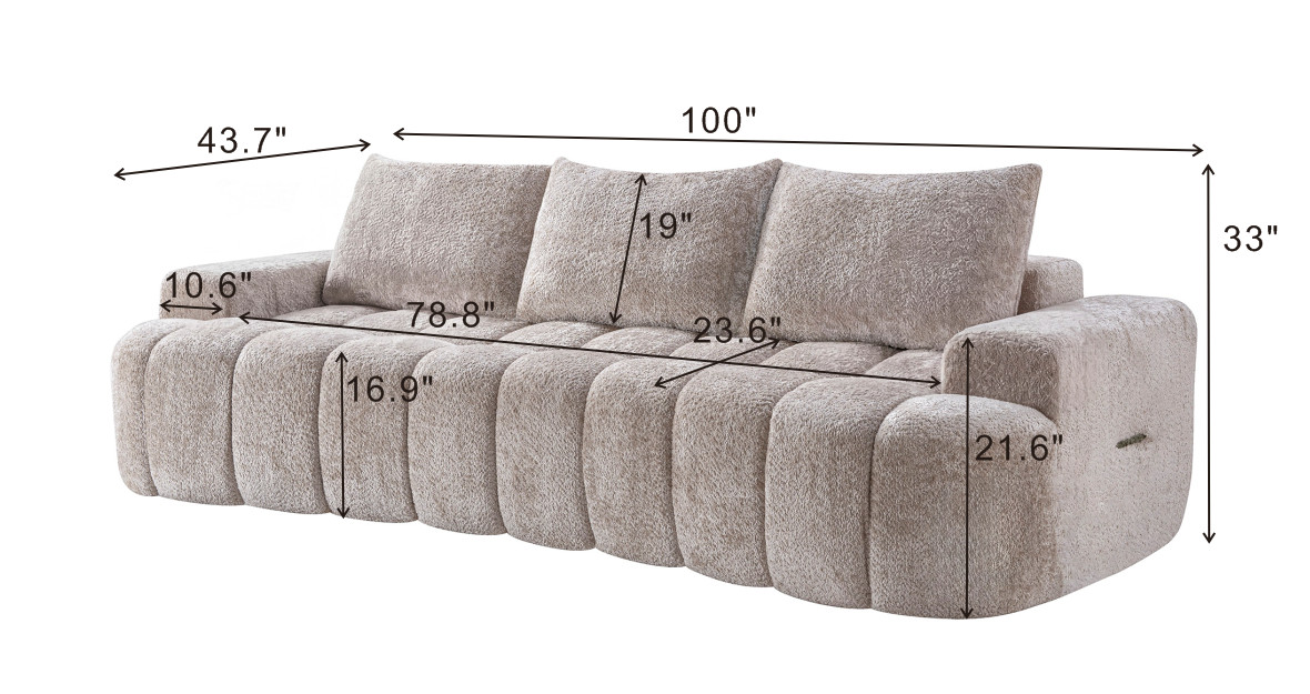 Oversized Curved Front Compressed Sectional Sofa 3-Seat No Assembly Required