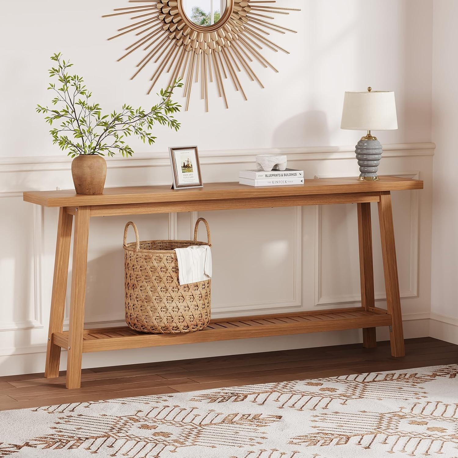 Console Table 2-Tier Narrow Sofa Table Behind Couch Extra Long Entryway Hallway