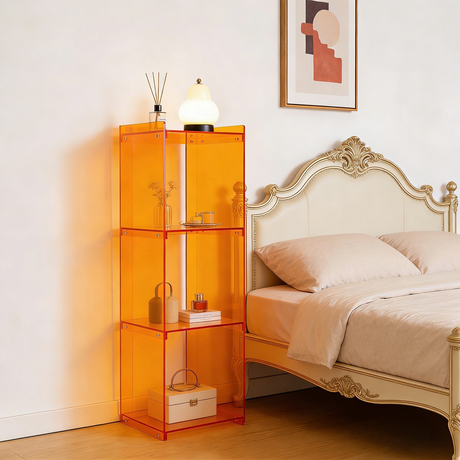 Orange Acrylic Storage Bookcase, Standing Display Bookshelf 43.3*13.8*11.8in