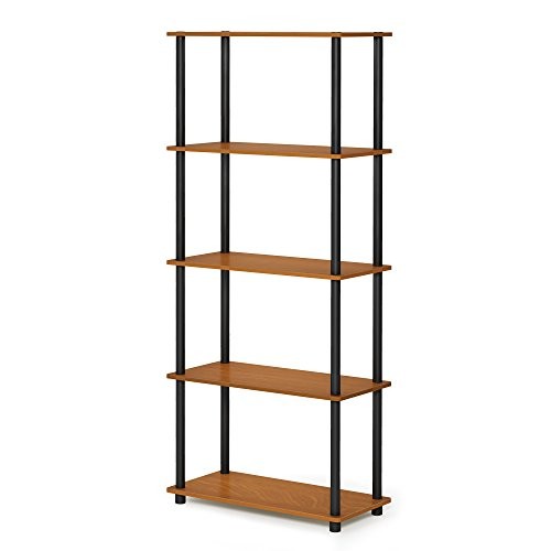 FURINNO TURN-N-TUBE STORAGE SHELVES 5-TIER BOOK SHELF 17091LC/BK – CHERRY/BLACK