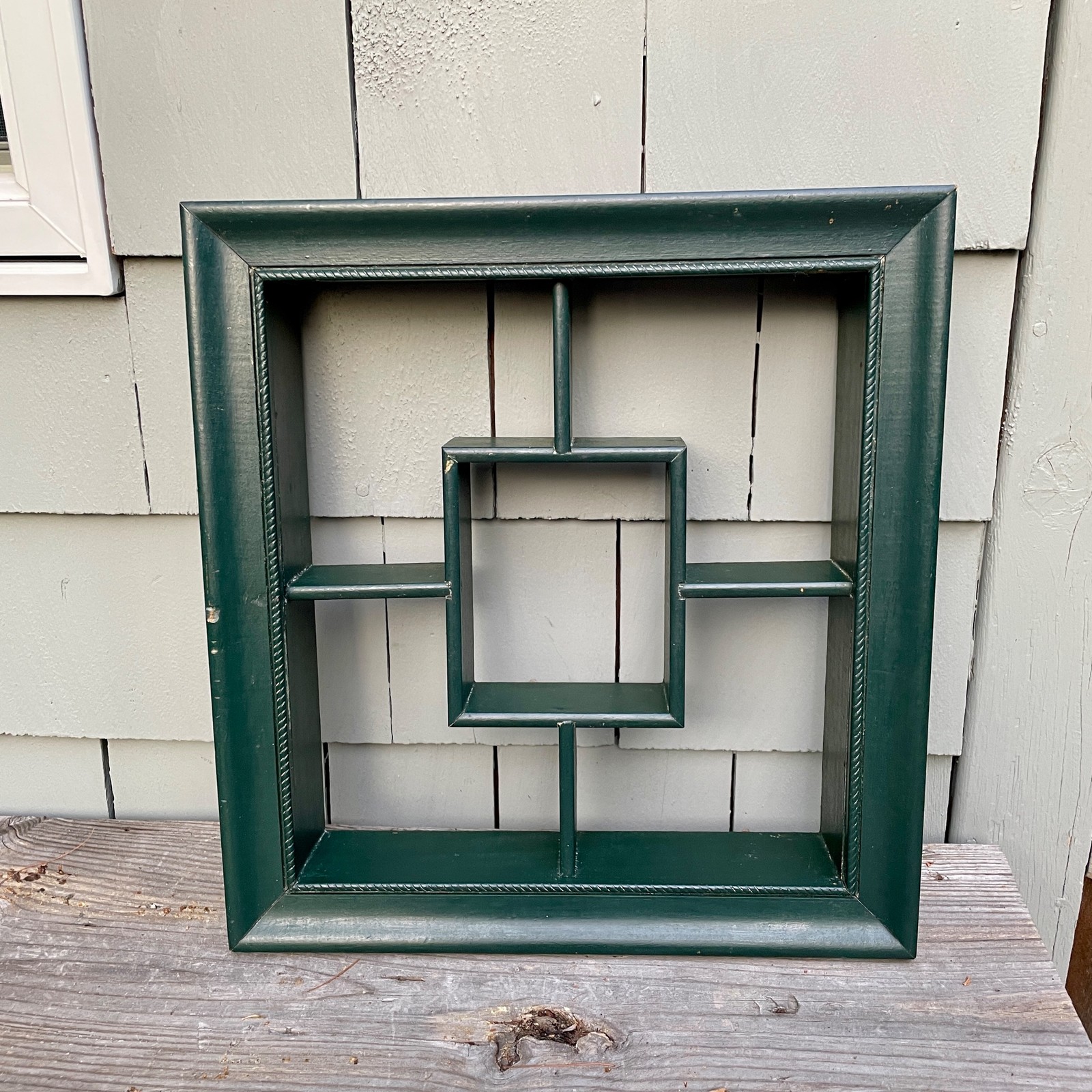 15.5″ Primal Painted Green Square Asian Geometric Style Mid Century Wood Shelf