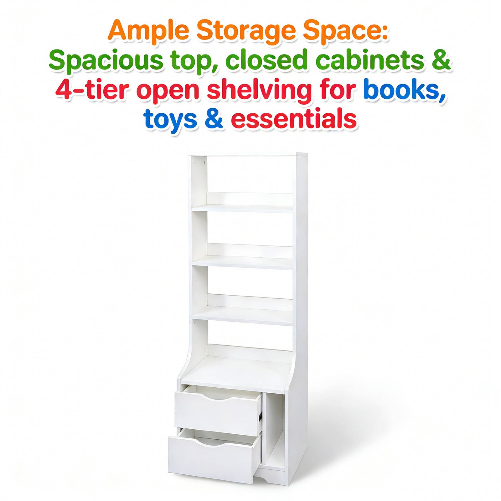 Bedside table with bookshelf and two storage drawers