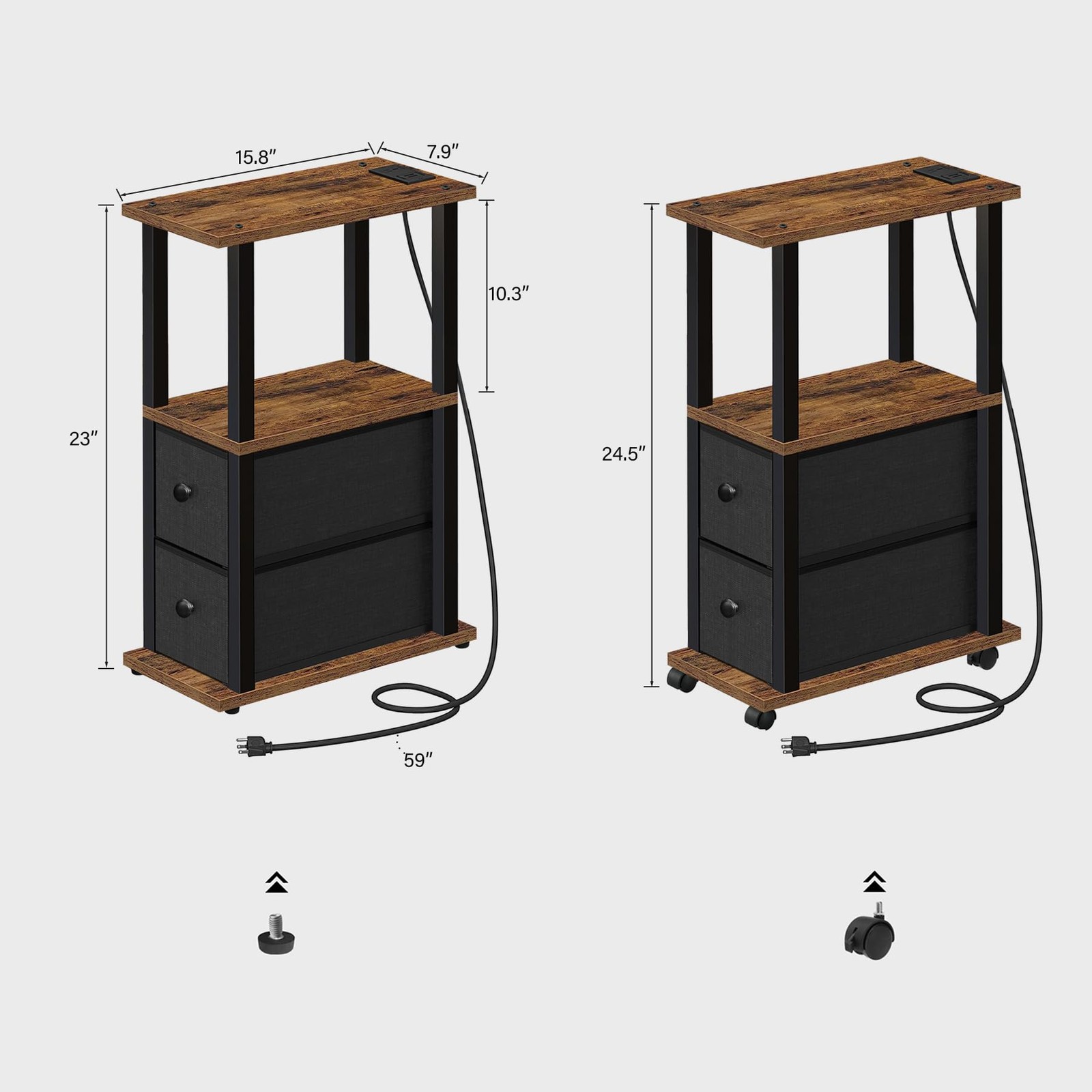 TUTOTAK Small Narrow End Tables, Side Tables 7.9″D x 15.8″W x 24.2″H, Brown