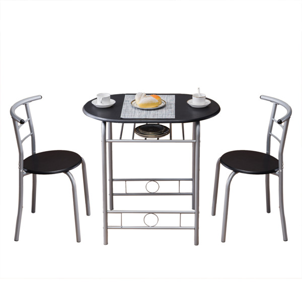 3 Piece Dining Table Set Metal Storage Shelf Apartment Kitchen Silver