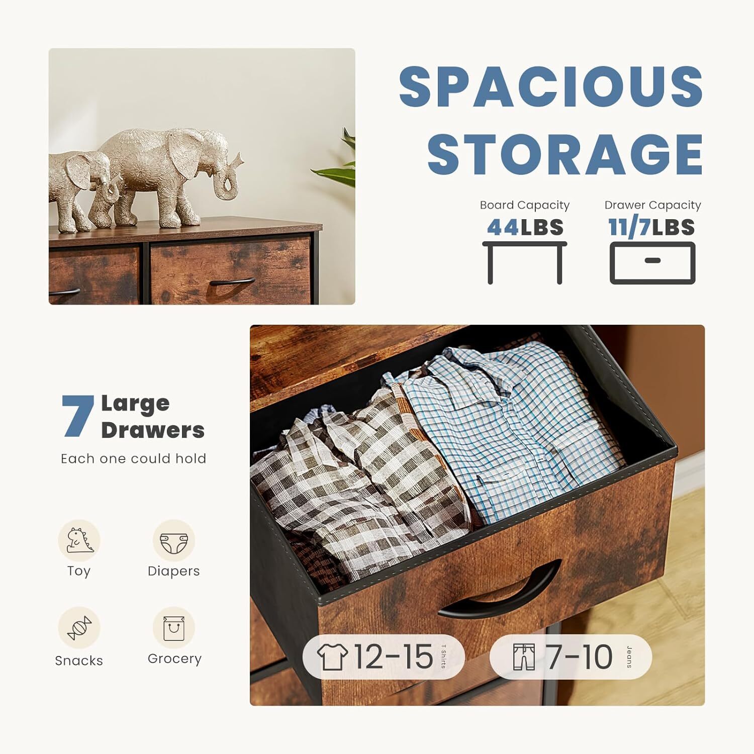 7 Drawers Dresser Metal Frame Clothes Drawer Fabric Closet Organizer for Bedroom
