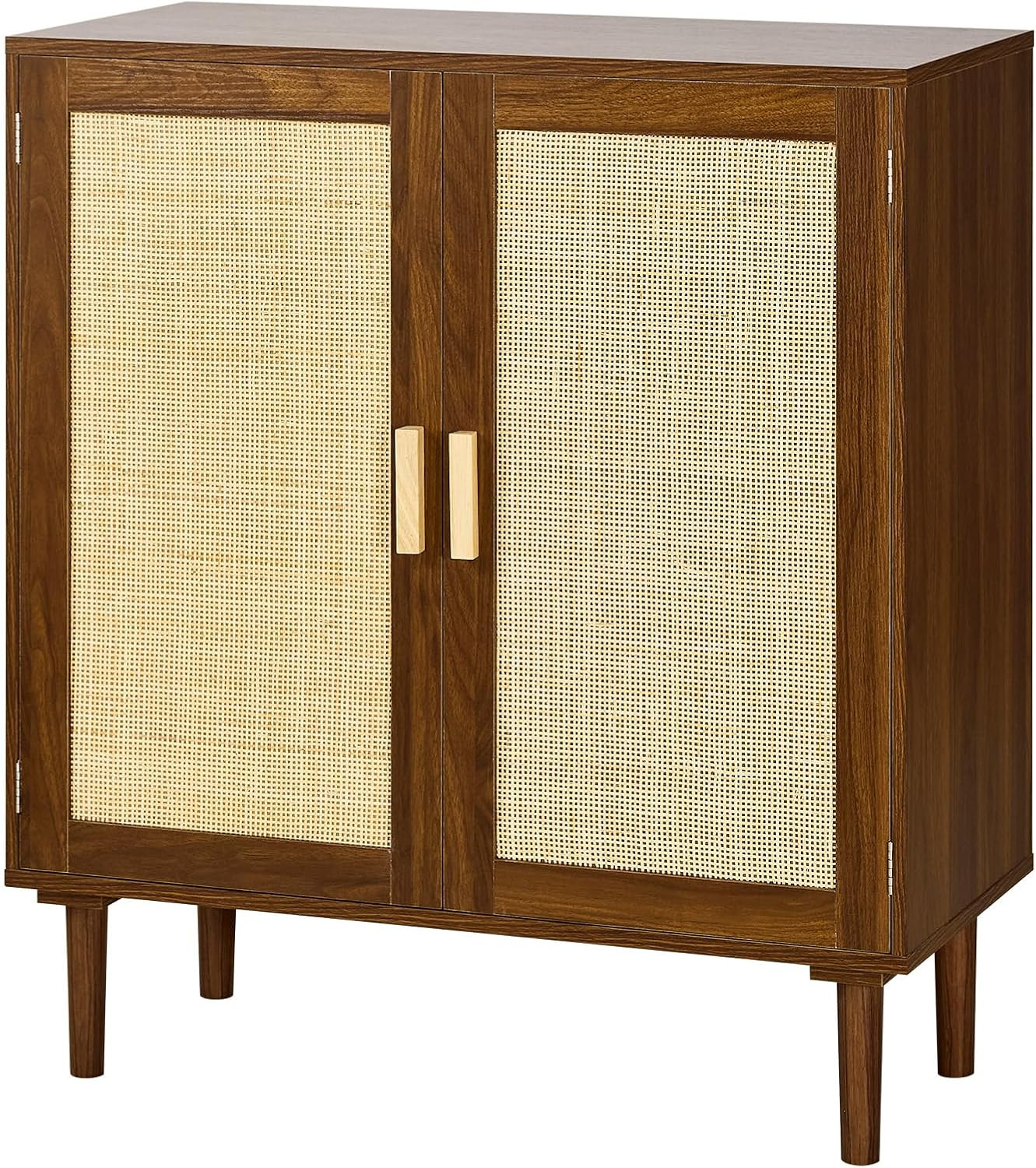 Stylish Rattan Storage Cabinet with Magnetic Doors & Adjustable Shelves, Brown