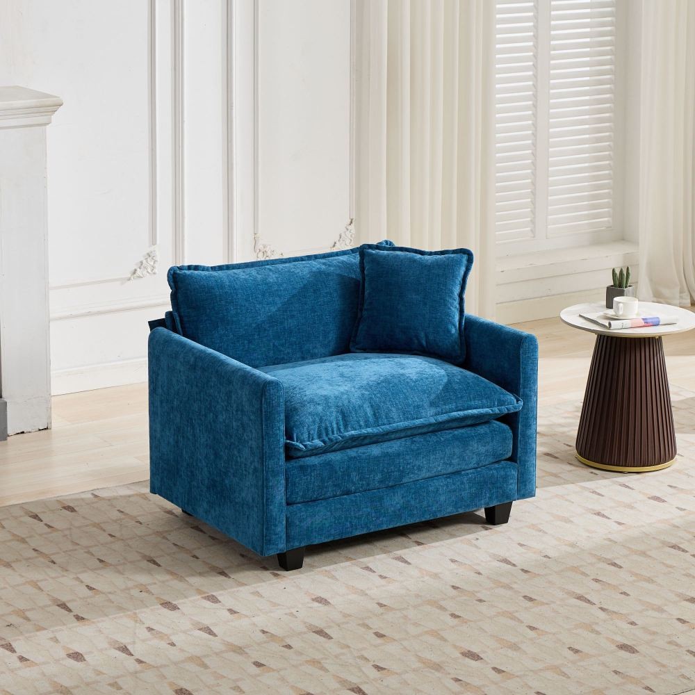 Beige Chenille Single Cloud Sofa Without Armrests Double Layer Cushion
