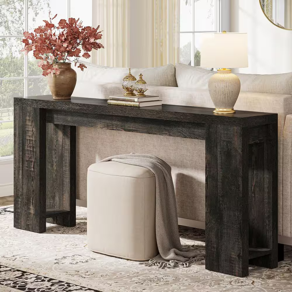 70.9 In. Rectangle Dark Gray Engineered Wood Extra Long Console Table Entryway A