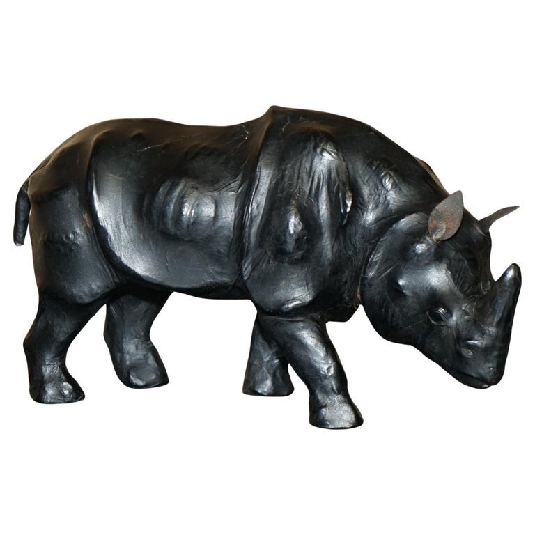LIBERTY’S LONDON OMERSA LEATHER RHINOCEROS RHINO FOOTSTOOL STOOL GLASS EYES