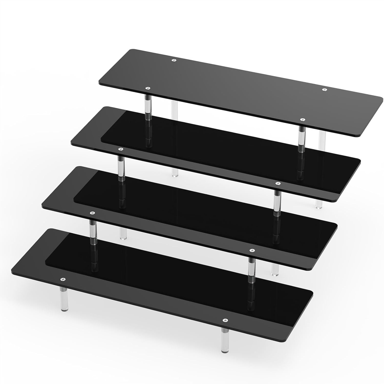 4 Tier Acrylic Display Riser Stand, Black Shelf 12x10x7.8 in | True 4 Tier, 12 I