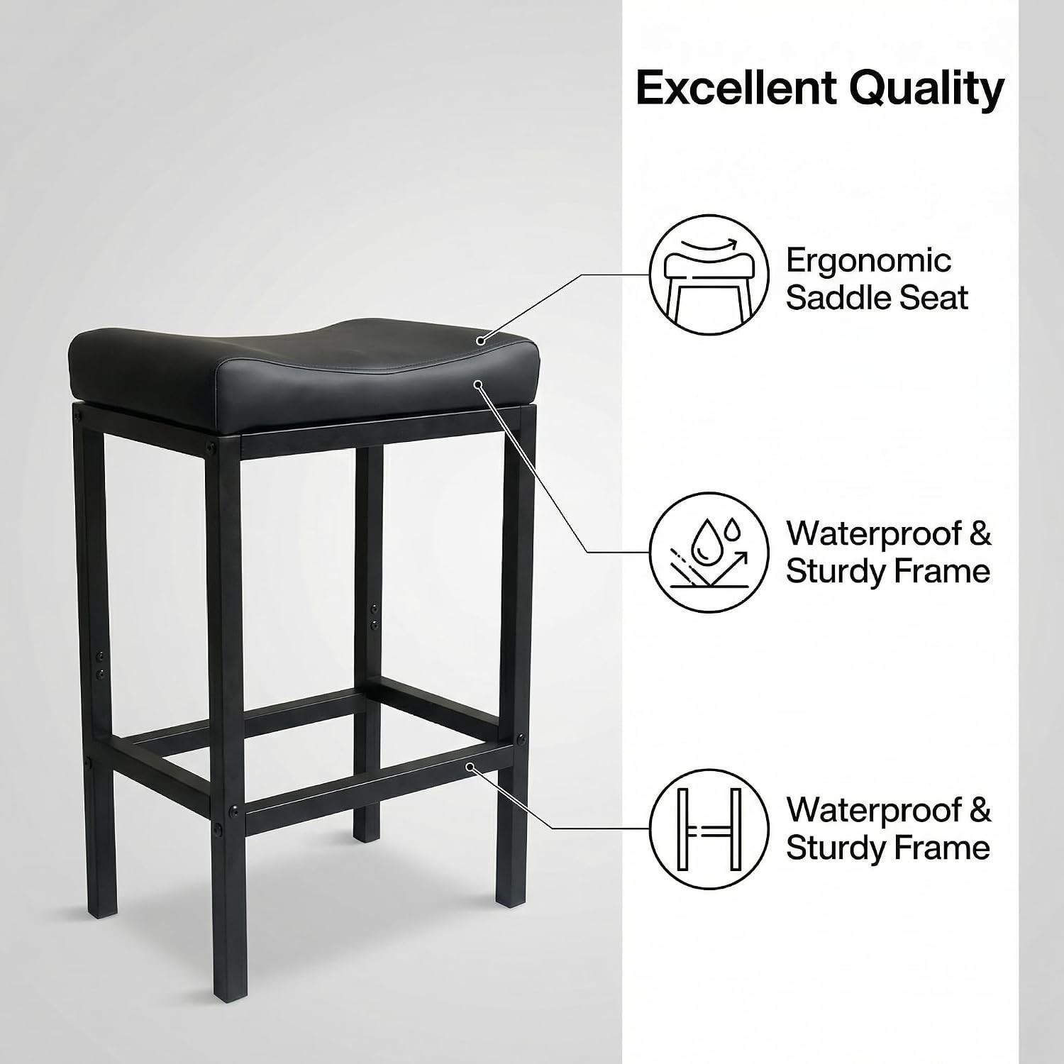 30 Inch Bar Stools Set of 2, 300 LB Heavy Duty Padded Saddle Barstool Chair,