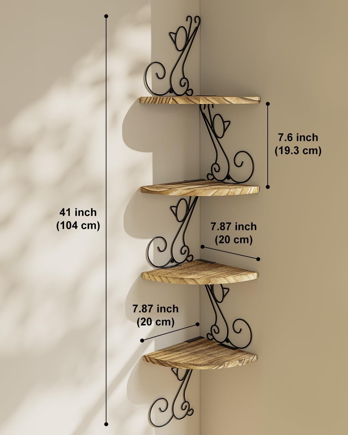 Wall Mount Corner Shelf 4-Tier Rustic Wood Floating Shelves Wall Hanging Shelves