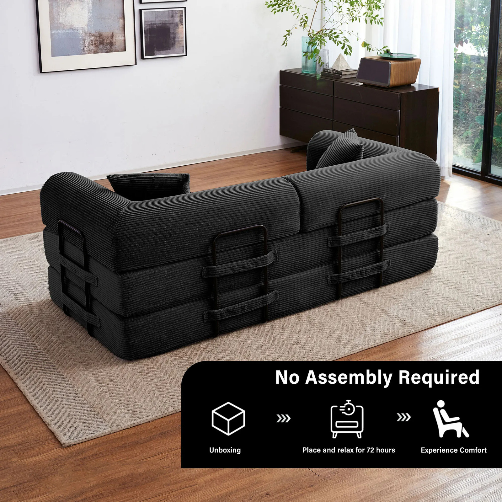 79” Boneless Couch Foldable Convertible Futon Sleeper Sofa Bed Floor Lounge wit