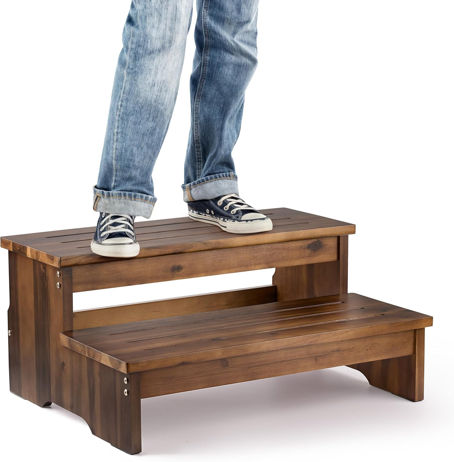 25″ Acacia Bed Steps for High Beds for Adult 500LBS – 2-Step Wood Step