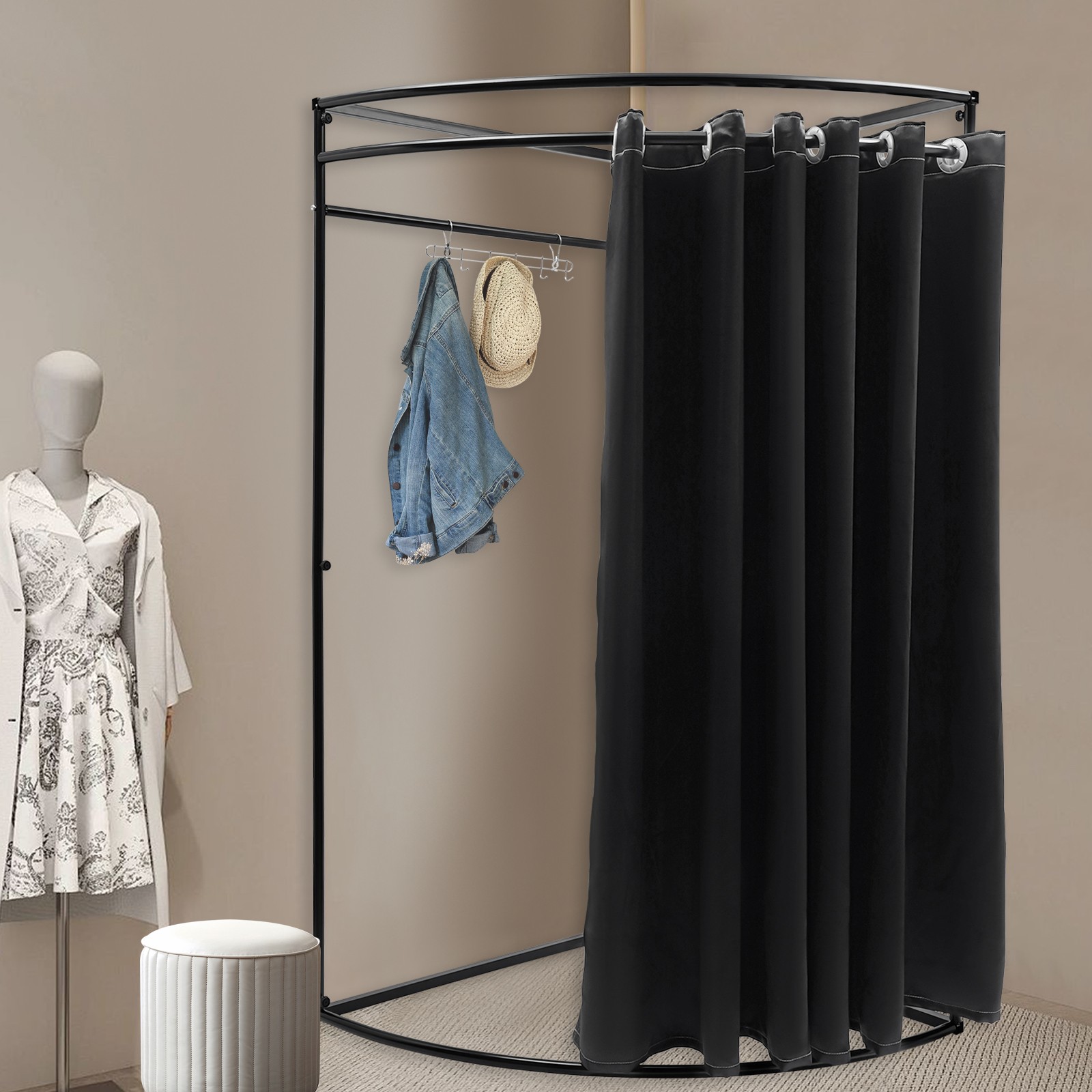 Clothing Store Black Fitting Room 39.37*39.37*78.74in Freestanding Fitting Room