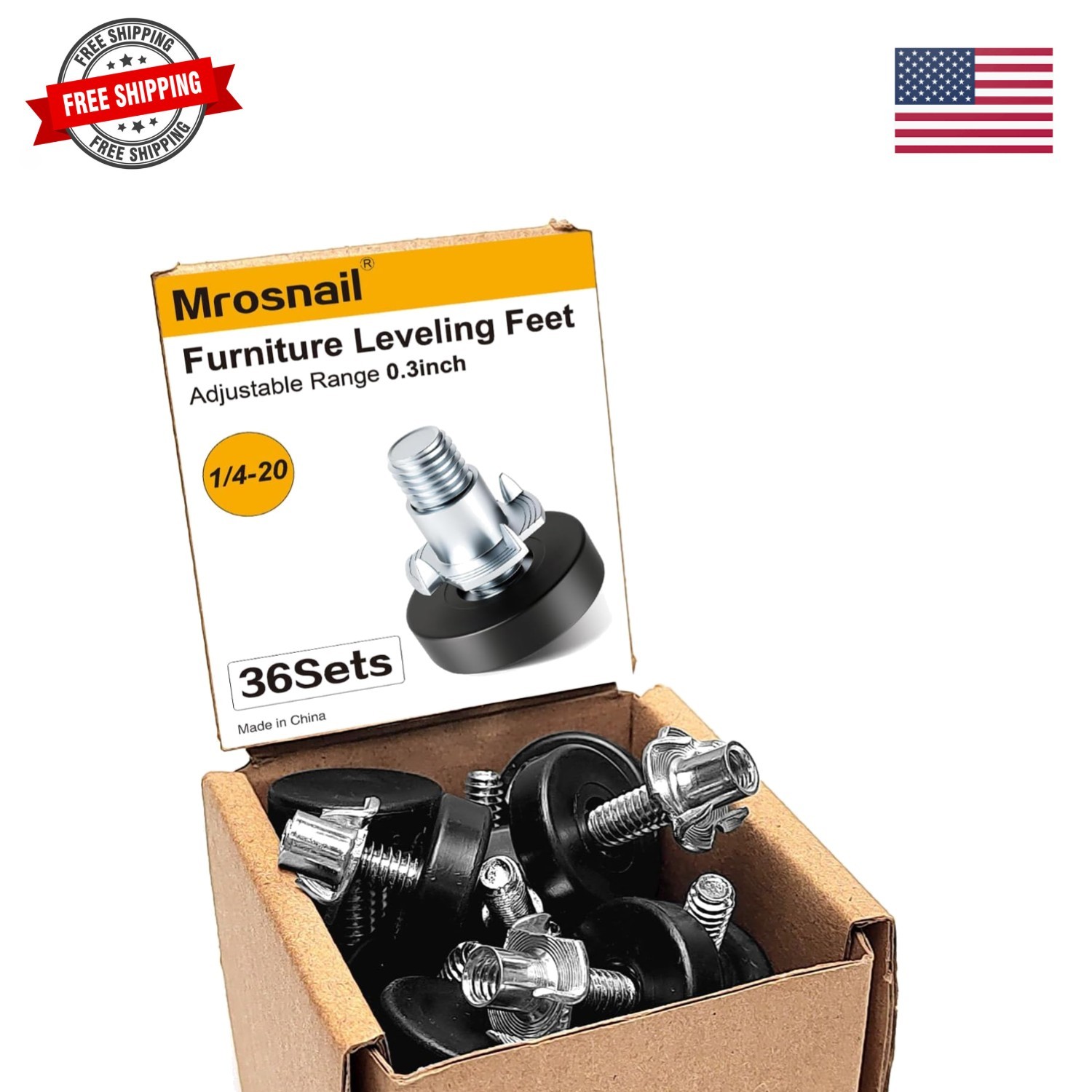 36Pcs 1/4″-20 Adjustable Furniture Levelers, Leveling Feet Screw-in Chair Wit…