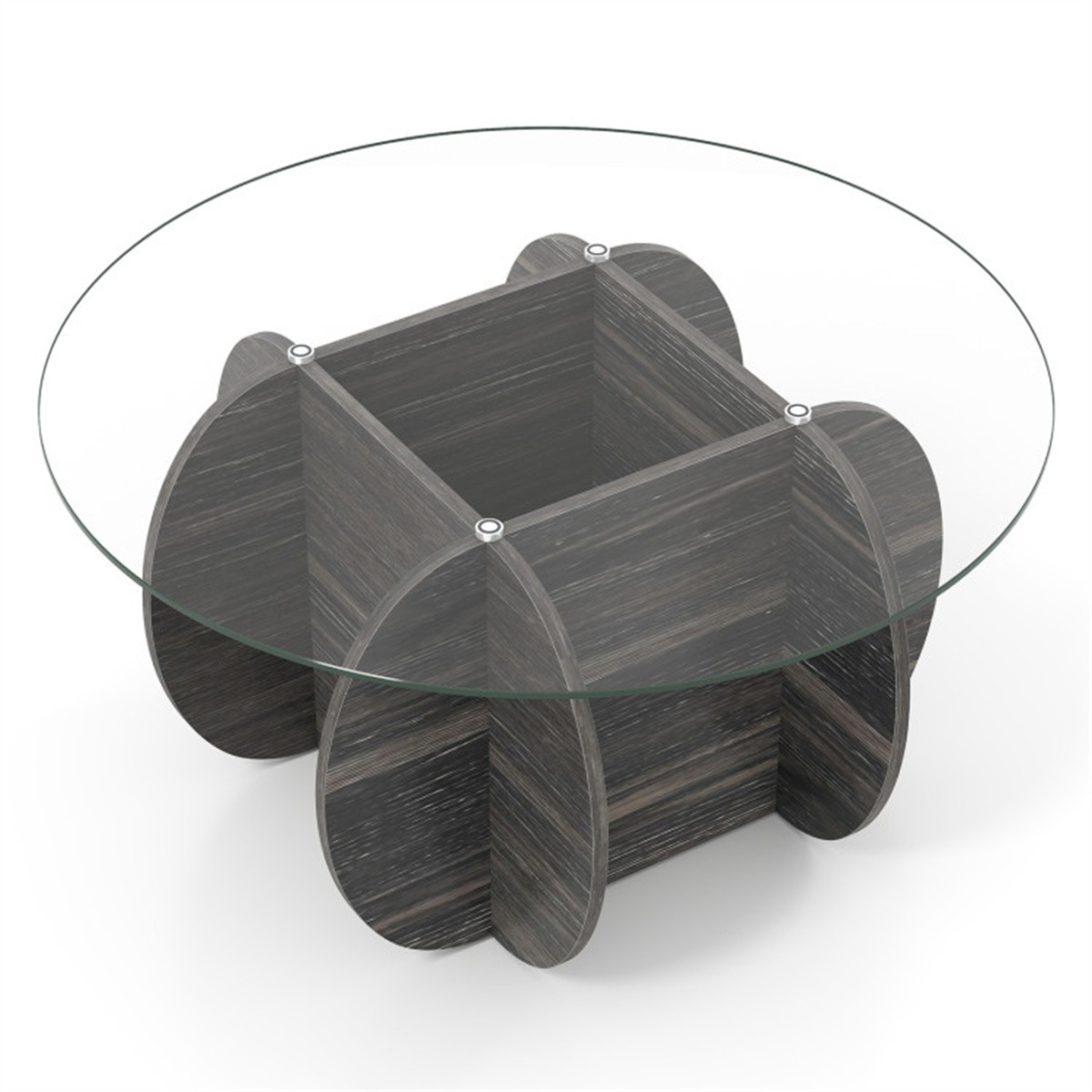 Round Coffee Table Wood Cocktail Table with An 8 mm Thick Tempered Glass Top