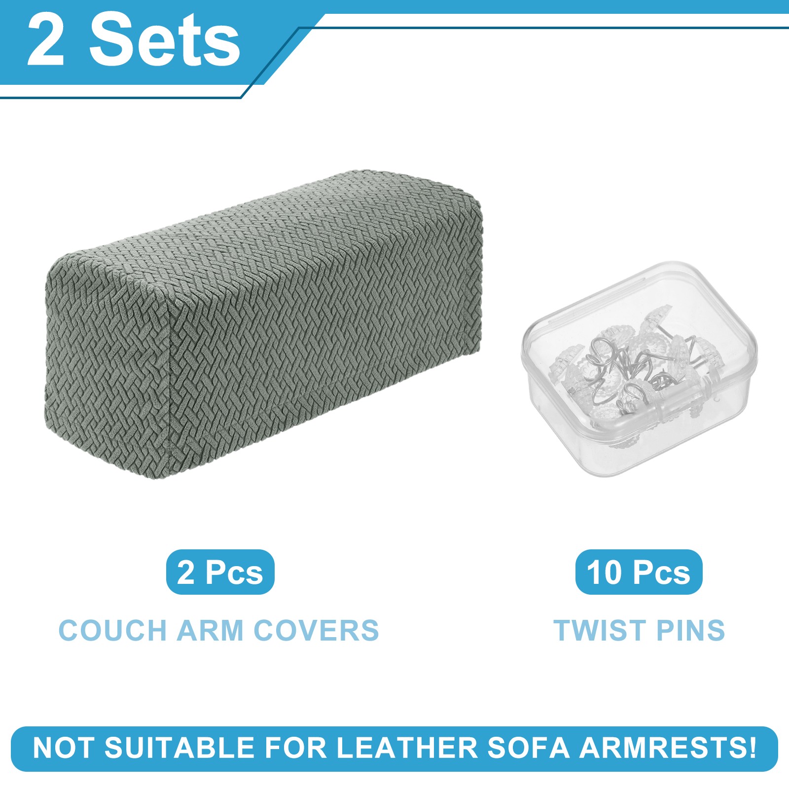 2 Pcs 19.6″- 21.6″ Grey Couch Arm Covers Stretch Sofa Armrest Cover