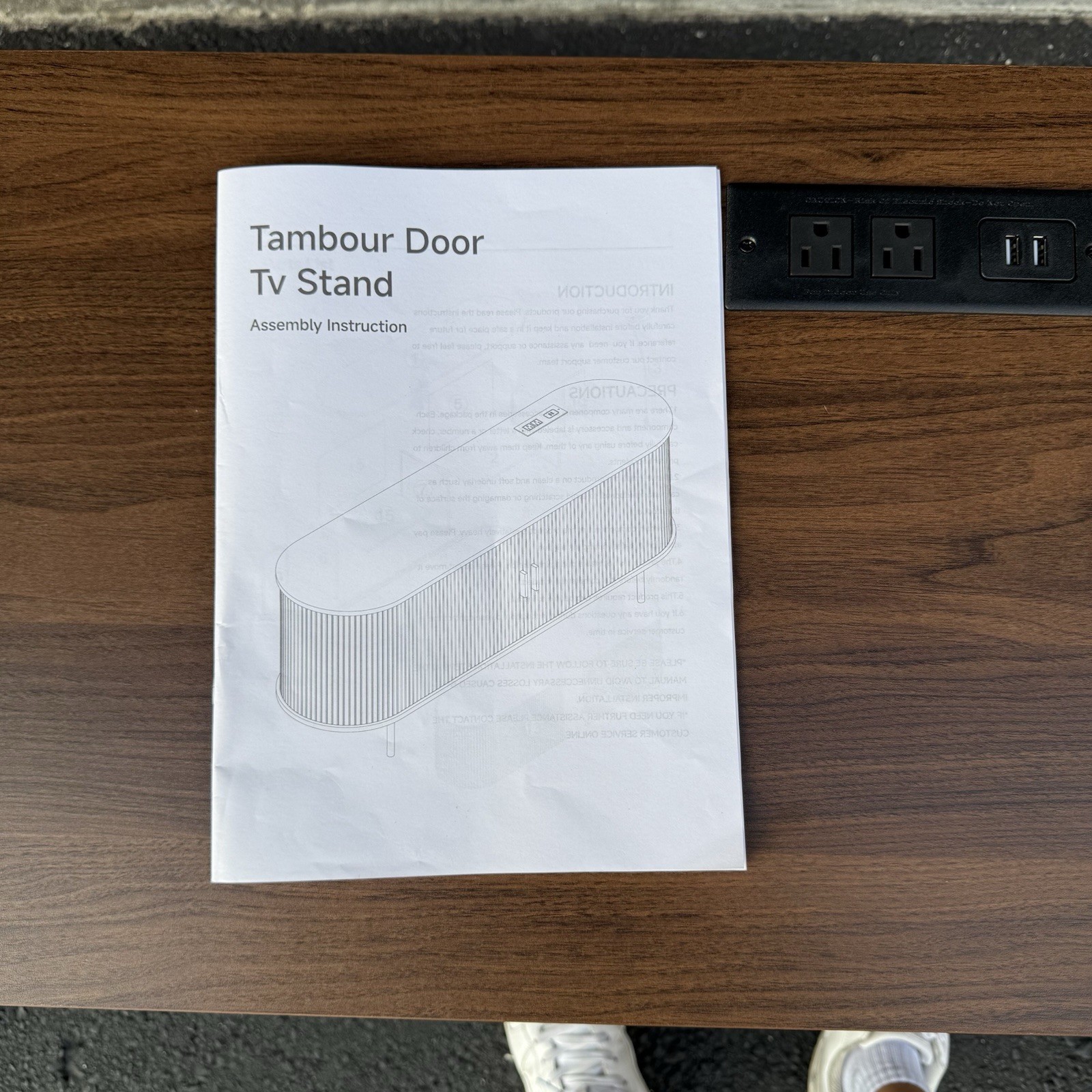 55” Wooden Tambour Door TV Stand with Power Outlet – Walnut