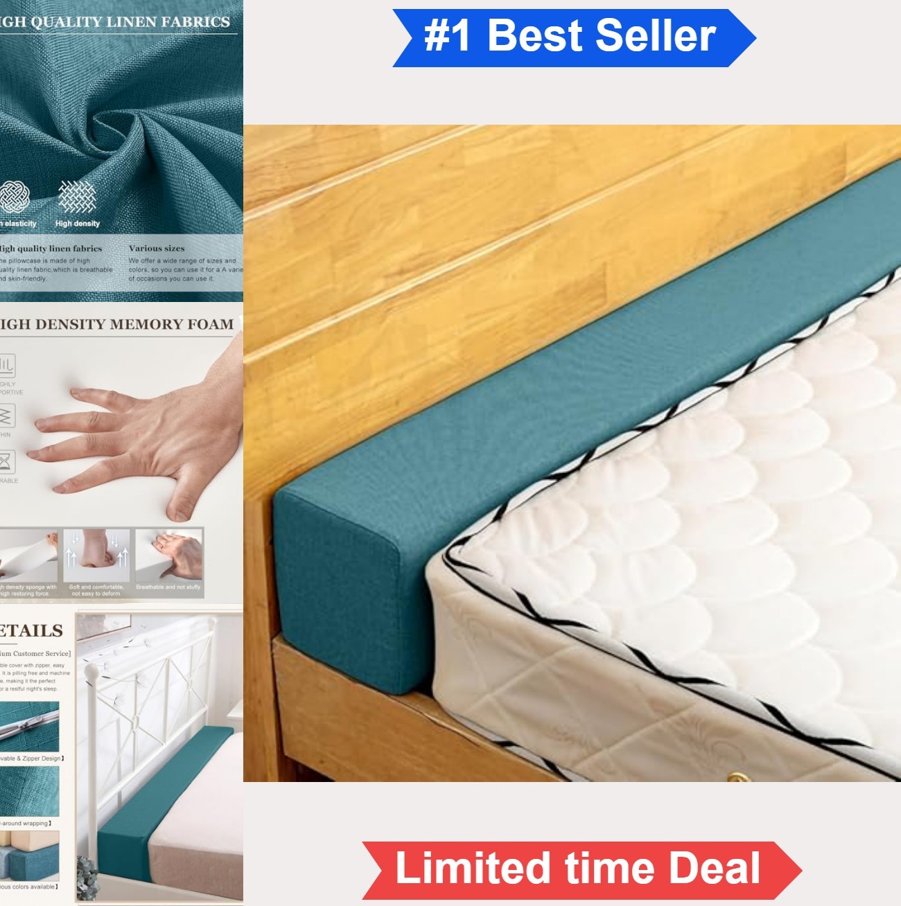Bed Gap Filler 76x4x6in Dark Blue For Twin Full Queen King Mattress Space