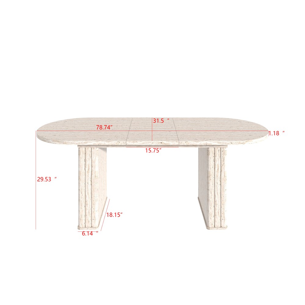 Extendable Oval Kitchen Dining Table Travertine Finish MDF Wooden Strip Base