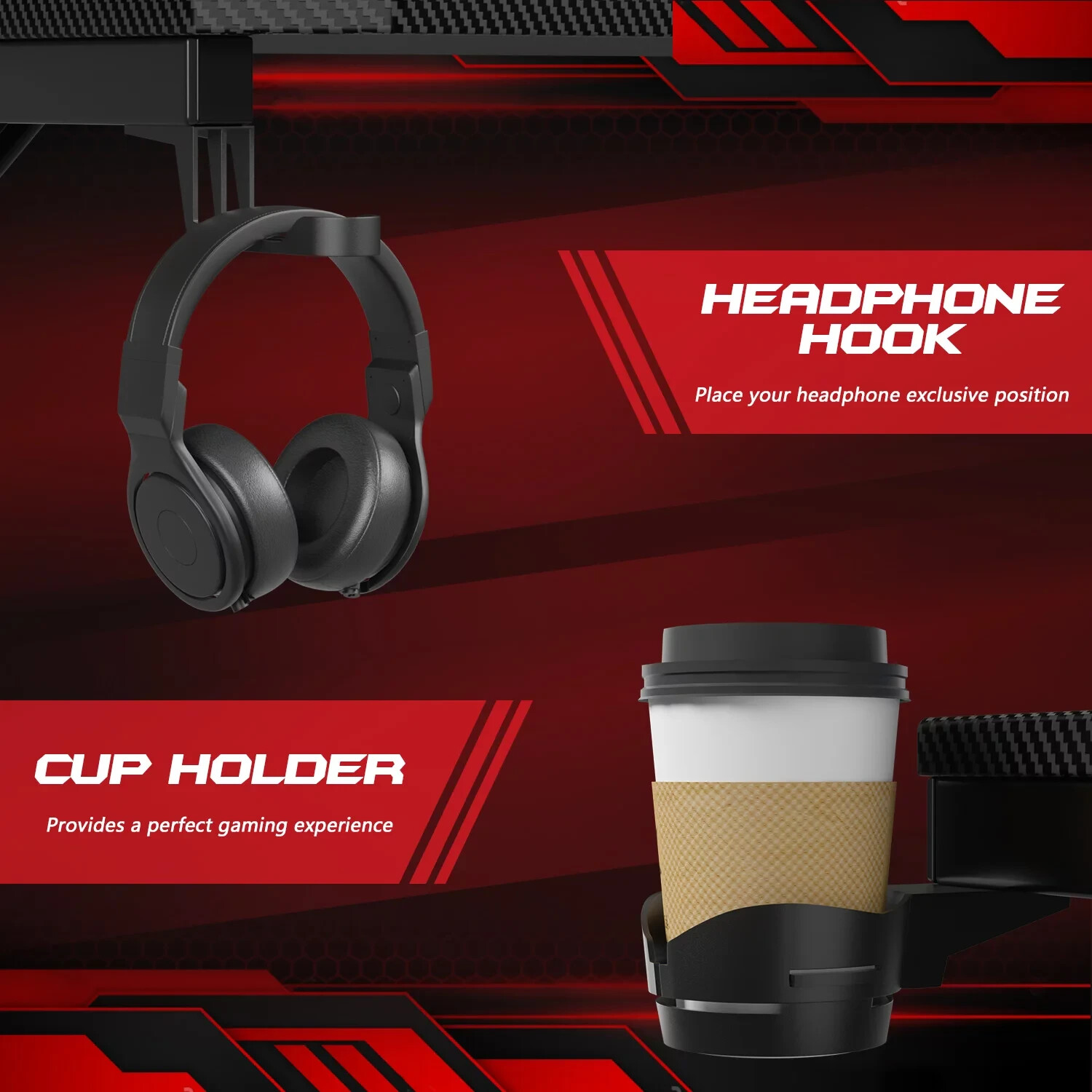 Homall 44 Inches Z-Shaped Gaming Desk Carbon Fiber Surface Desk with Cup Holder