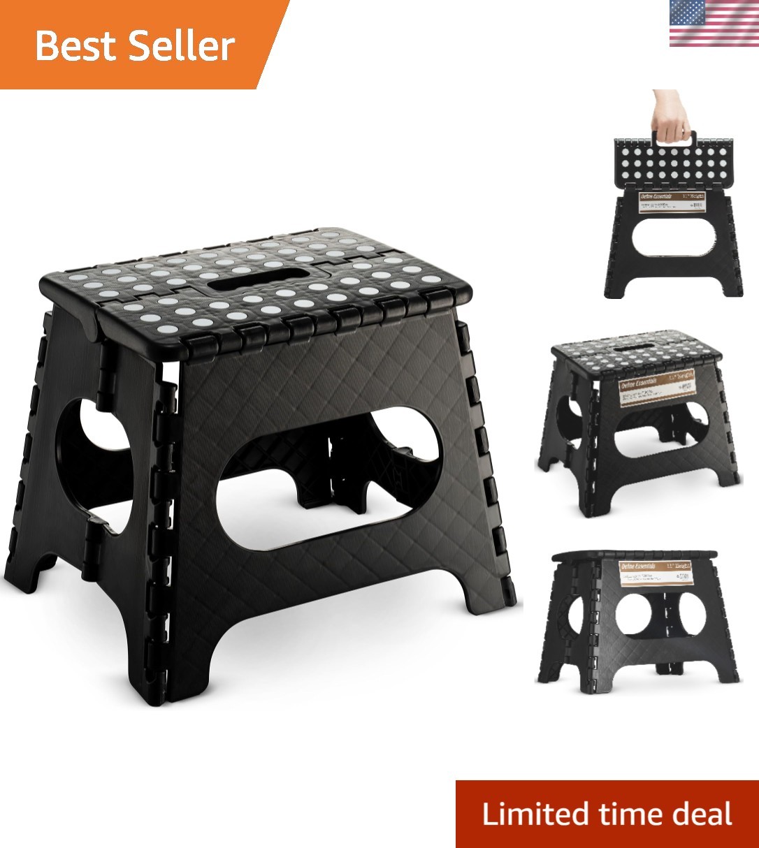 Safe Folding Step Stool with Anti-Skid Surface – 9″ High, Lightweight Design