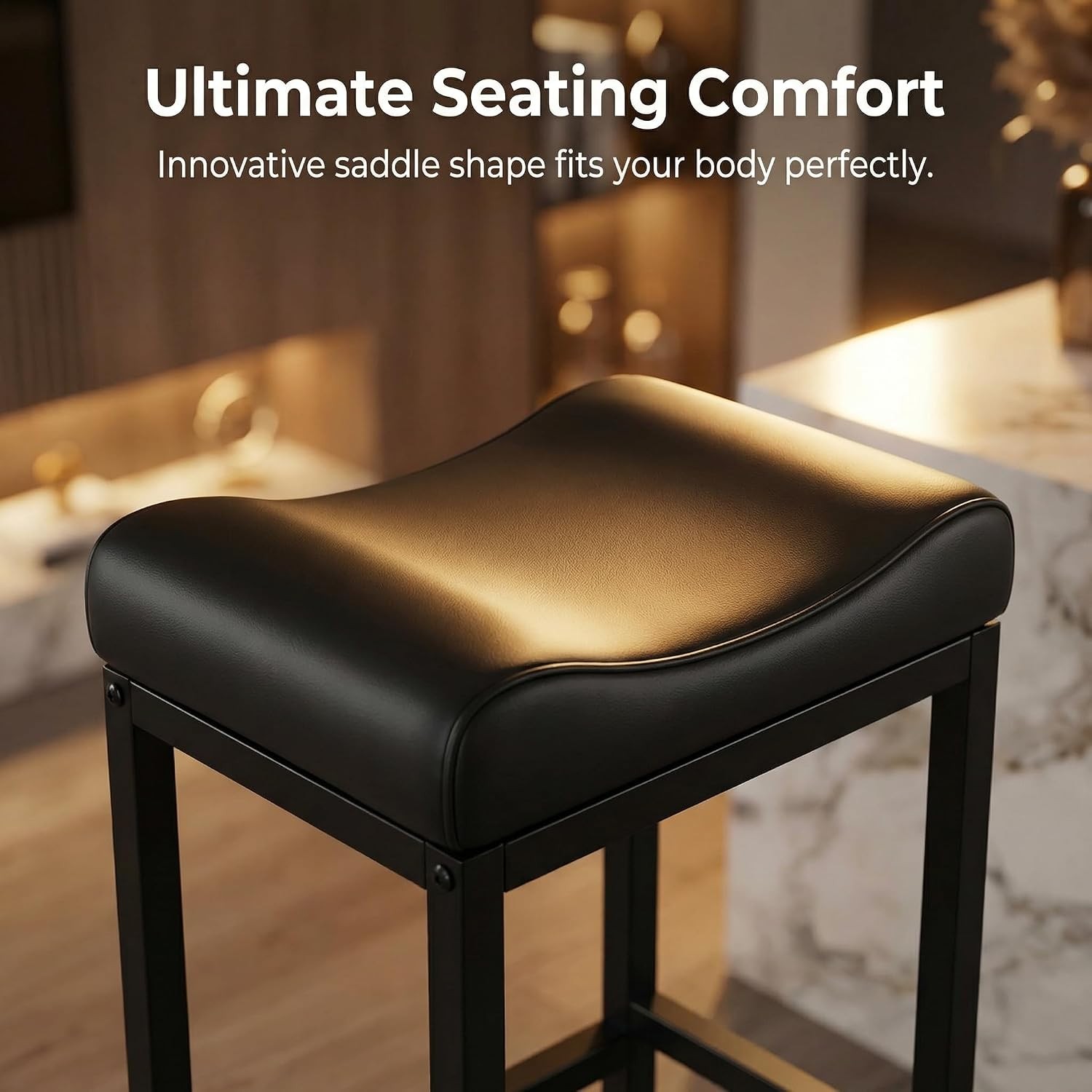 30 Inch Bar Stools Set of 2, 300 LB Heavy Duty Padded Saddle Barstool Chair,