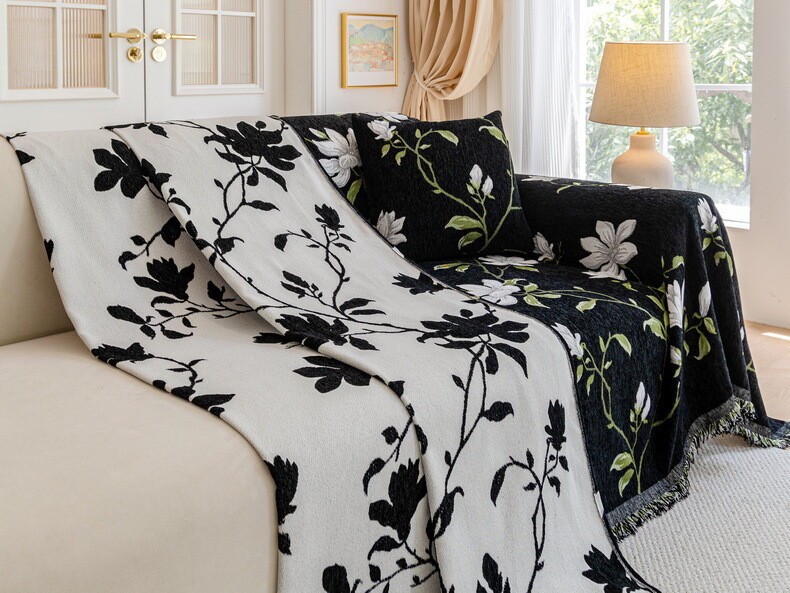 Magnolia Floral Sofa Cover Full Wrap Cotton Couch Protector Throw