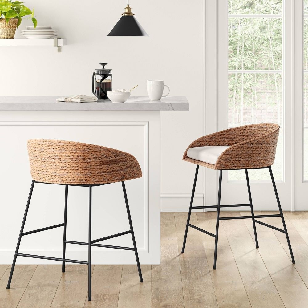 Threshold Barrel Style Bar Stool Rustic Industrial Metal Kitchen 24.02″
