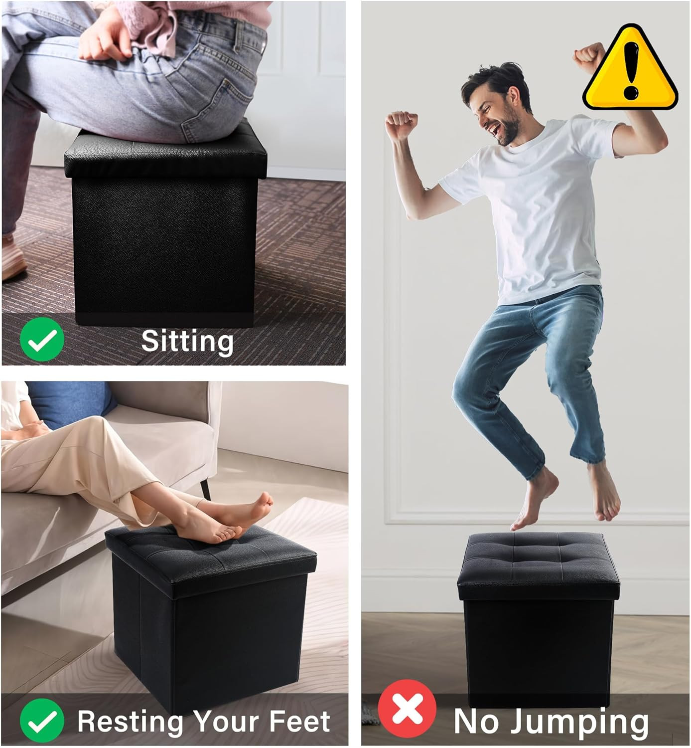 Storage Ottoman, Foldable Foot Rest Stool, 13X12X12 Inches Small Leather Bench w