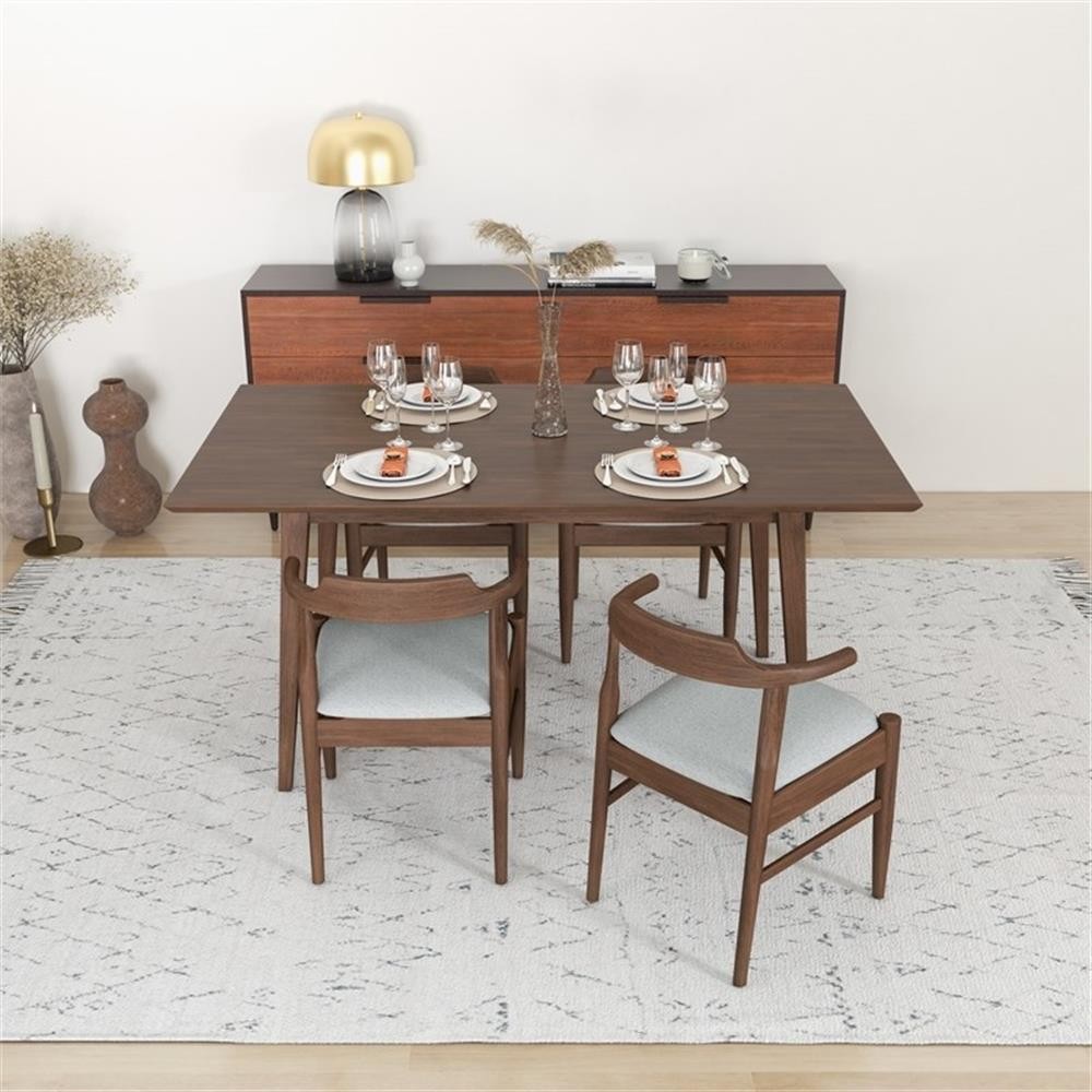 Dartmouth Modern Kitchen Solid Wood Table and Gray Fabric Chairs for 4