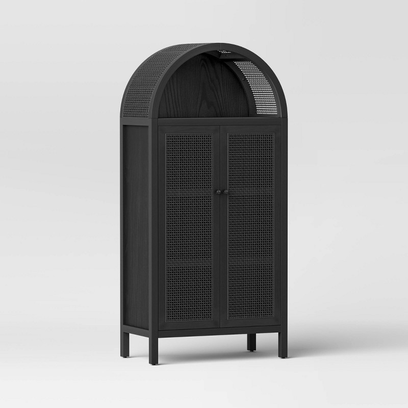 Woven Arched Wood Black Cabinet 60″ Lattice Design Wood Composite