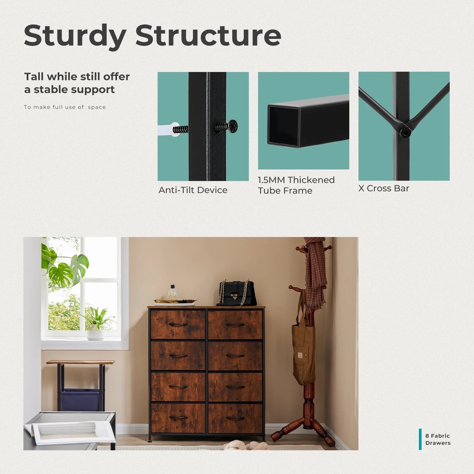 Fabric Drawer Dresser With Wooden Top 8 Drawer Storage Chest Modern