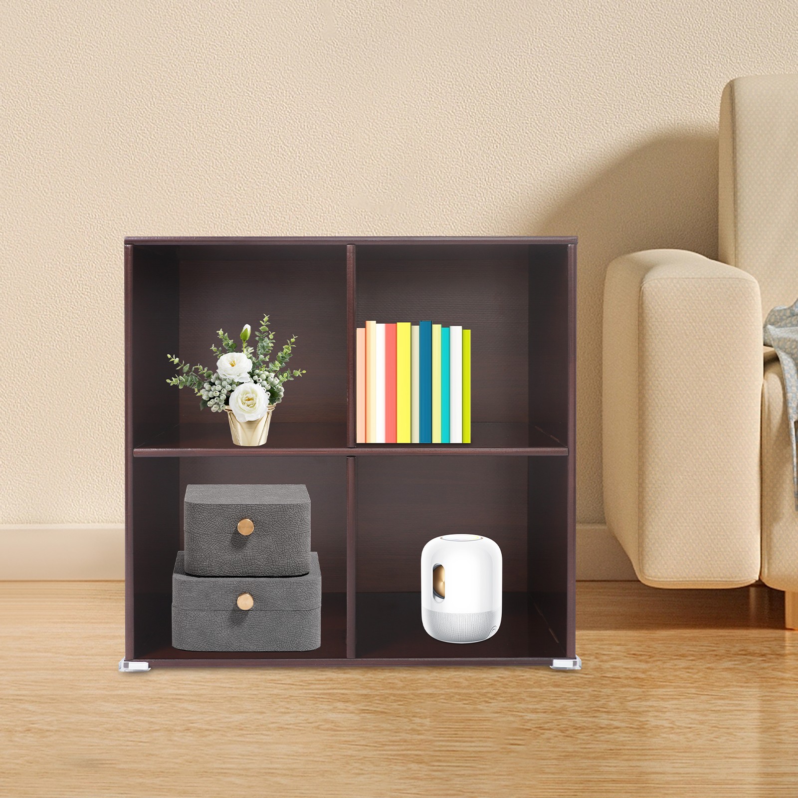 4 Cube Solid Wood Bookshelf Floor-Standing Wood Cube Bookcase 30x60cm