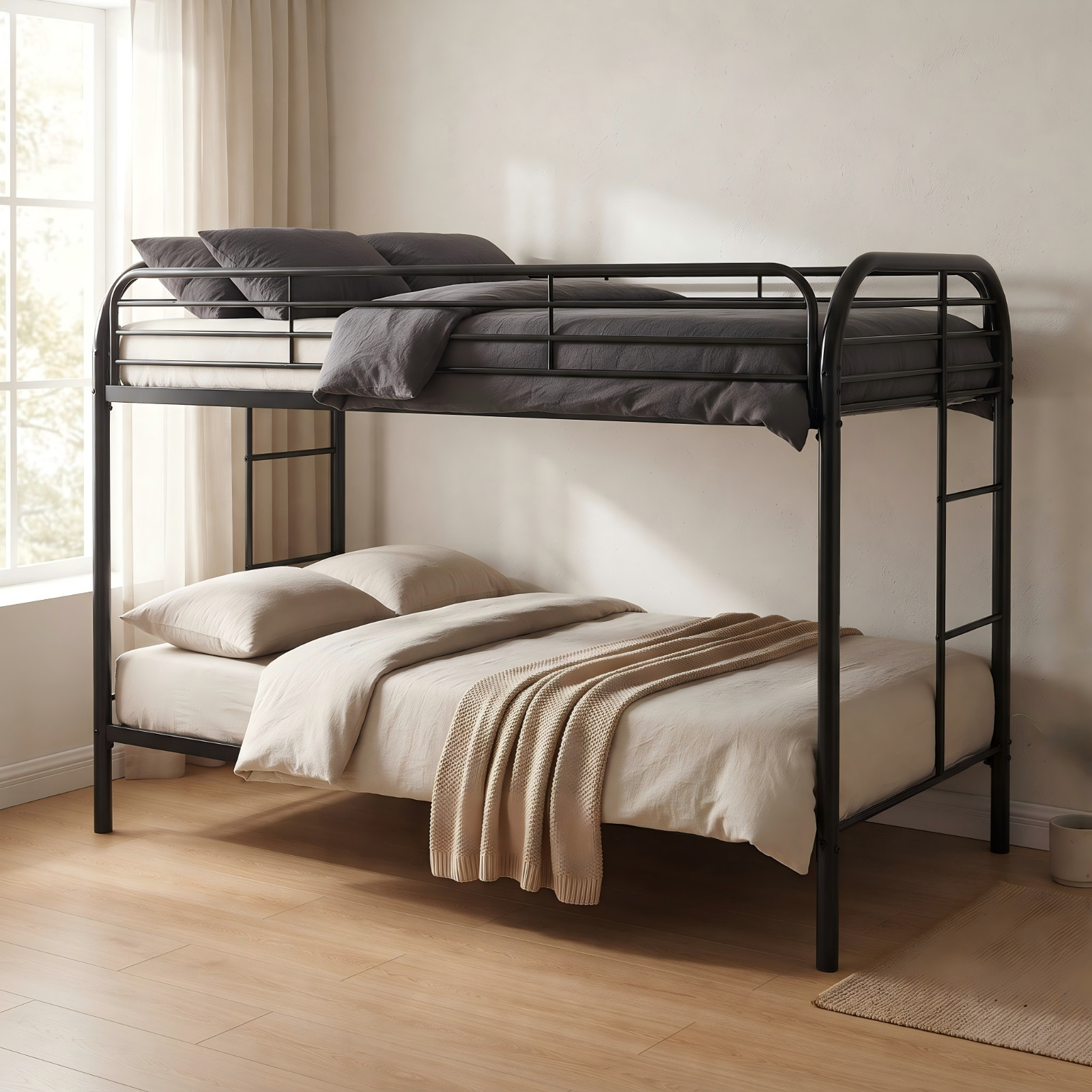 Twin Over Twin Bunk Bed w/ Ladder Space Saving Sturdy Bed Frame for Kids Teens