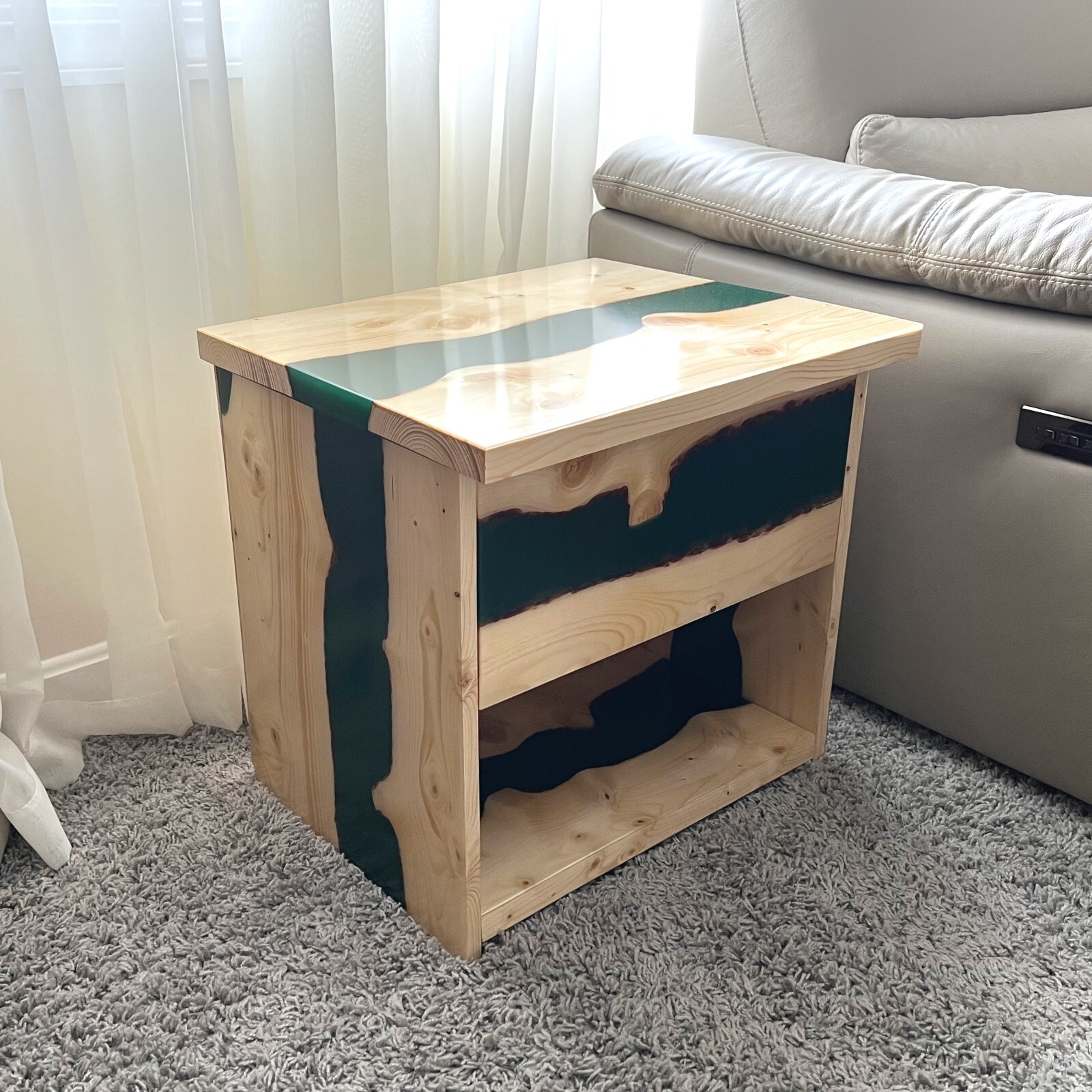 Epoxy Nightstand / Pine Tree and Epoxy Resin / River Nightstand / Epoxy Cabinet