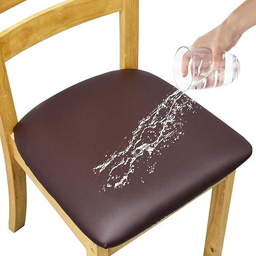 Leather Stretch Chair Seat Covers with Elastic Ties,Waterproof 2 PCS Coffee