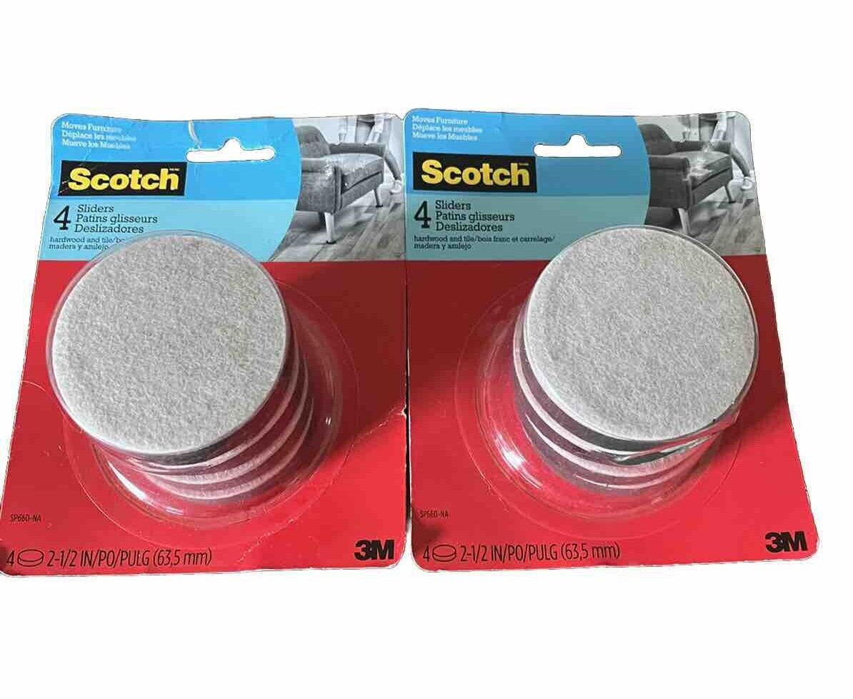 Scotch 4 Pack Soft Furniture Mover Sliders 2-1/2″ Hardwood & Tile SP660 Lot of 2