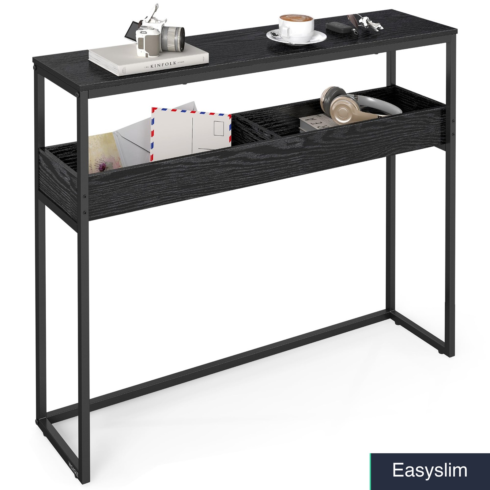Console Table 2 Tier Narrow Entryway 39.4 x 31.5 x 9.4 Inches Black