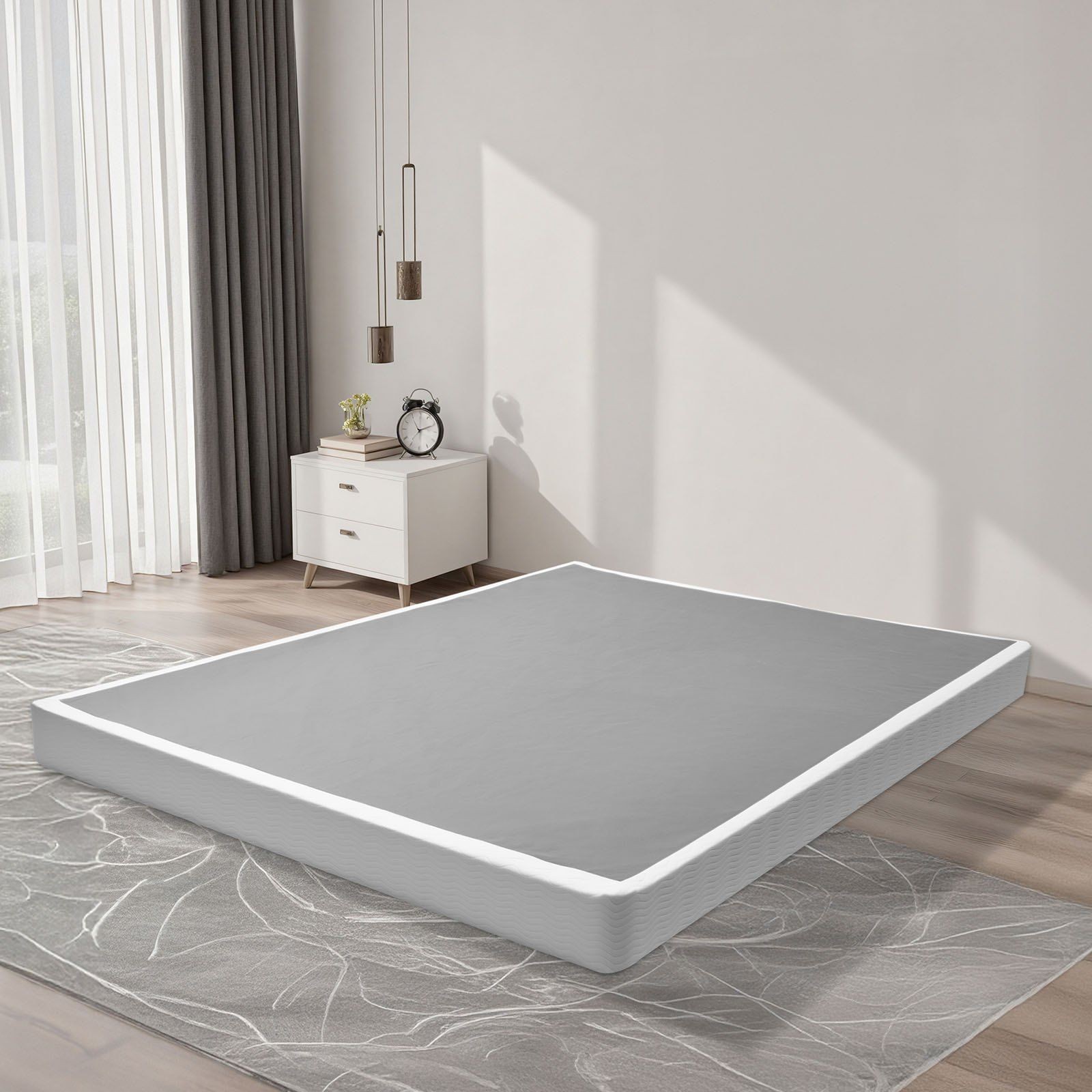 Queen Box Spring: 3500lb Steel Frame, 5.1in Height, Washable Fabric Cover