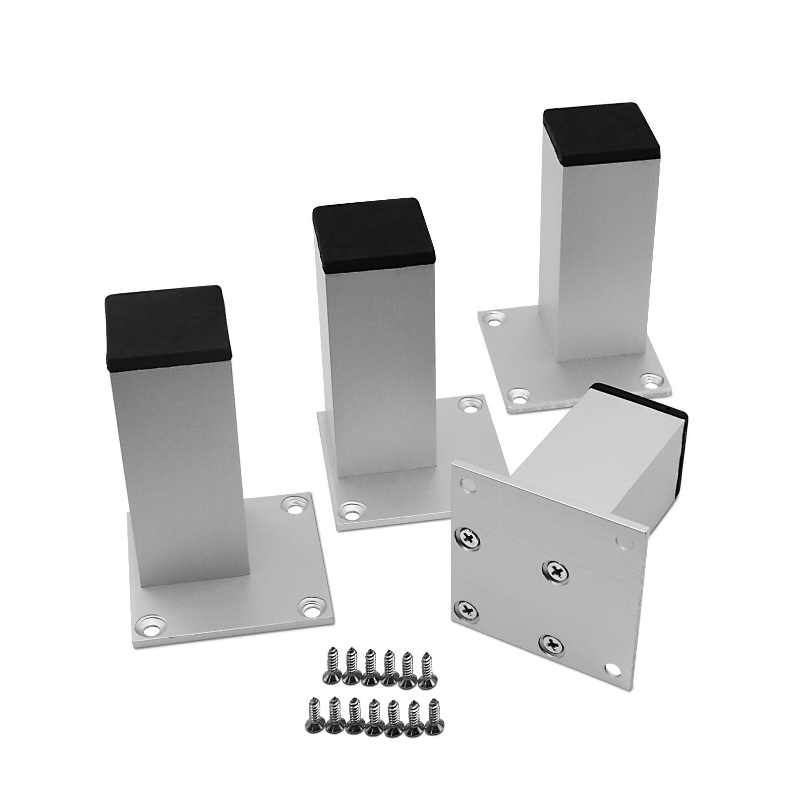 4 Pcs 4 Inch Metal Furniture Legs Square Cabinet Support Foot Matte Silver