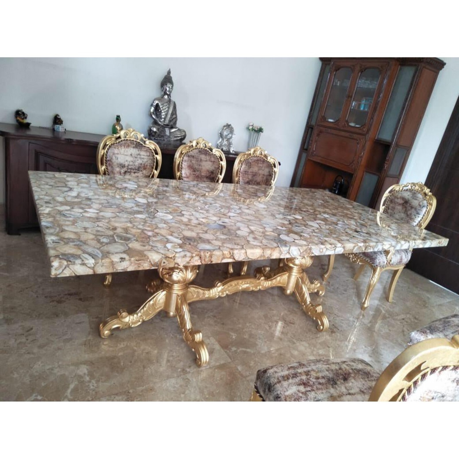 Light Gray Agate Coffee Table Top Square Resin Corner Table for Balcony Decor