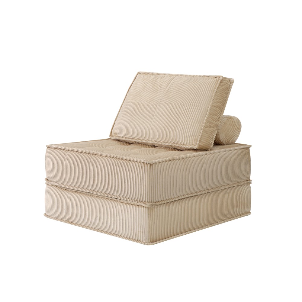 Modular Single Seater Sofa Camel Skin Friendly Fabric Foam Spring Padding