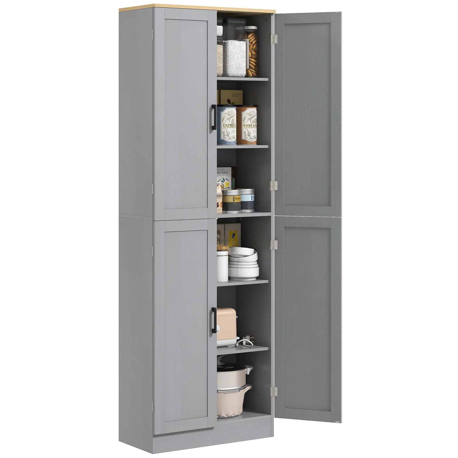 Freestanding Kitchen Pantry, 4-Door Kitchen Pantry Cabinet Adjustable Shelves
