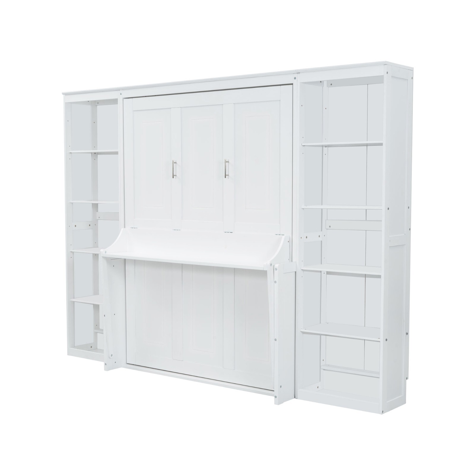 Full Size Murphy Bed Multiple Storage with Desk and Bookshelf for Bedroom White