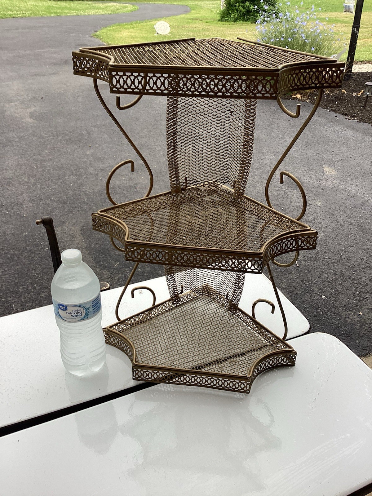 VTG Gold Tone MCM 3 Tier Shelf Metal For Wall Towel Bar Scrolls Bathroom Wild