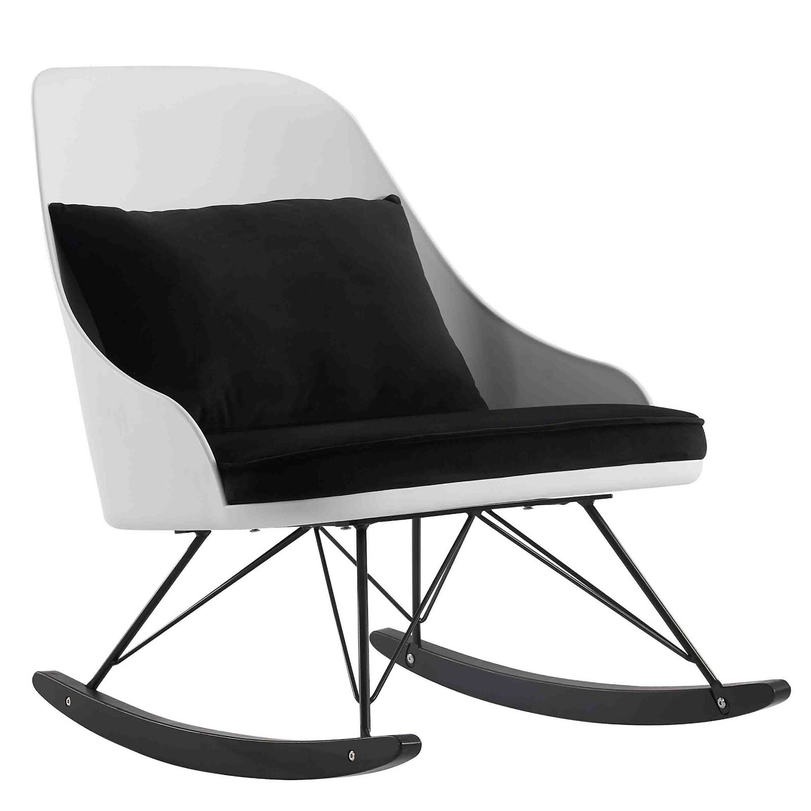 White Modern Large Rocking Chair with Cushion Back Pillow Lounge Living Room